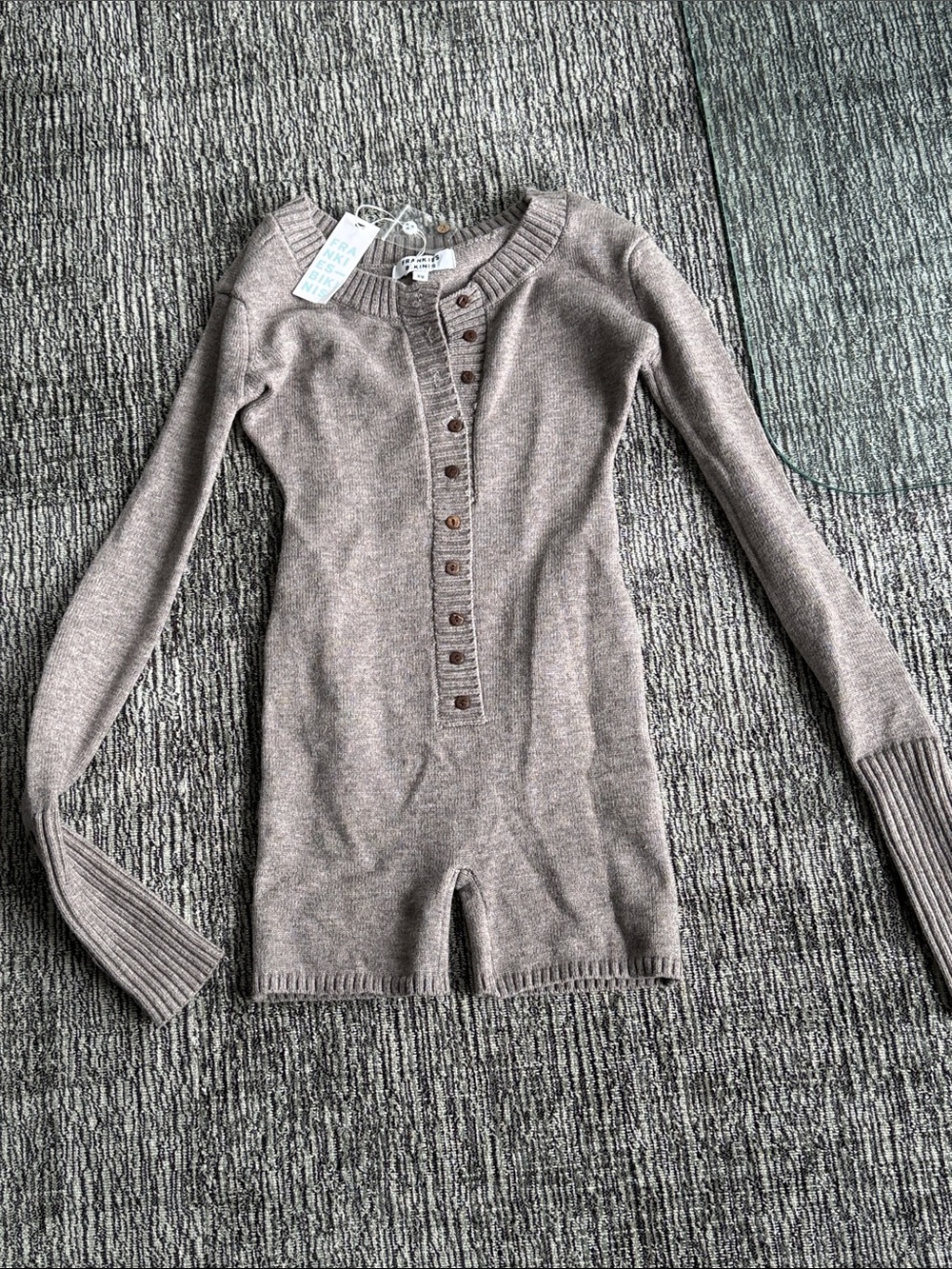 Frankie's Bikinis Taupe Knit Romper with Button Detail